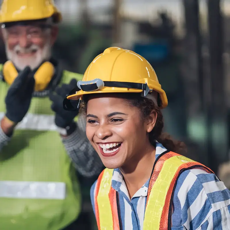 Huber Advanced Materials Career construction workers A construction worker is laughing